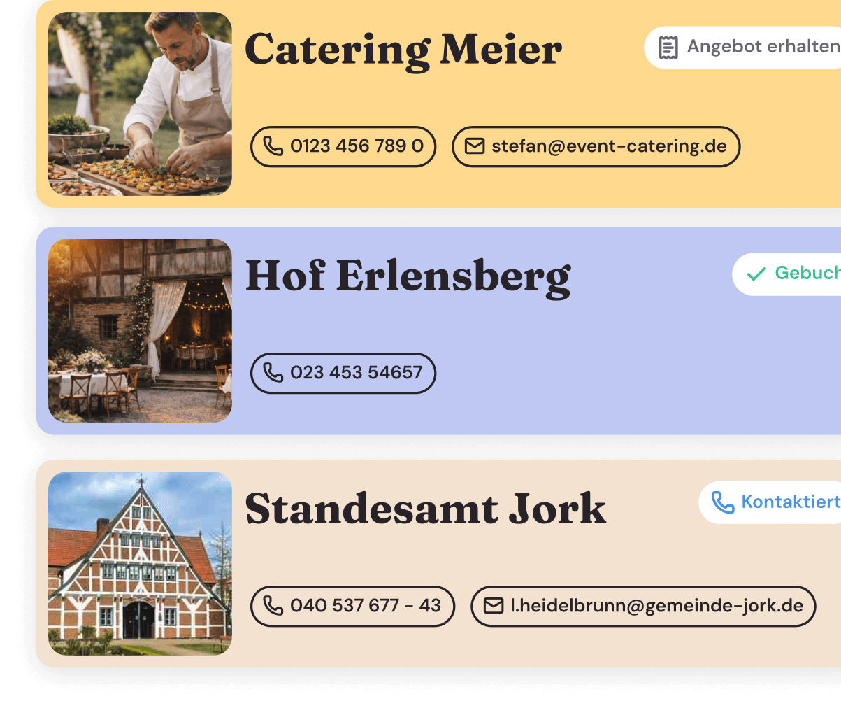 Screenshot: Übersicht aller Dienstleister in einer Liste